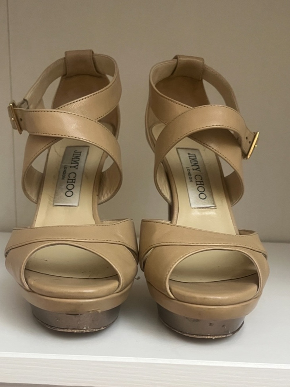 Jimmy Choo Kuki Nude Leather Strappy Platform Stiletto Sandals - Picture 2 of 16